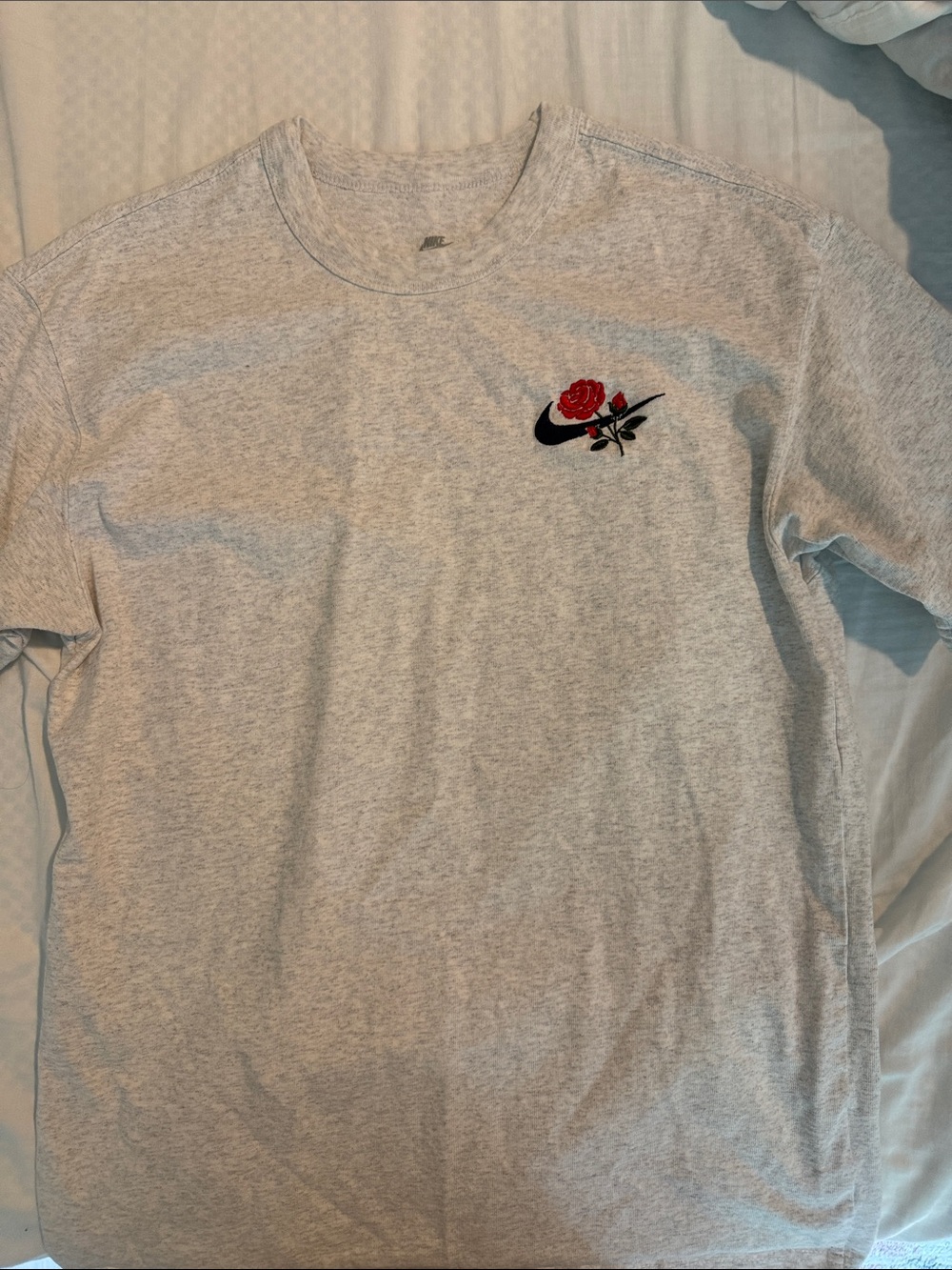 Nike Heather Gray Short Sleeve Tee with Red Rose Swoosh